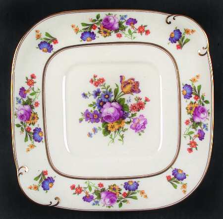 Floral Bouquet Square Handled Cake Plate