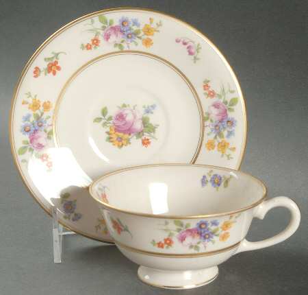 Floral Bouquet Footed Cup & Saucer Set