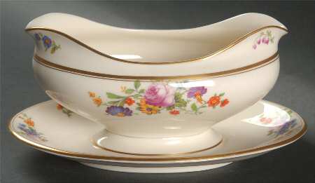 Floral Bouquet Gravy Boat with Attached Underplate