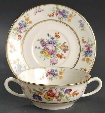 Floral Bouquet Flat Cream Soup Bowl & Saucer Set