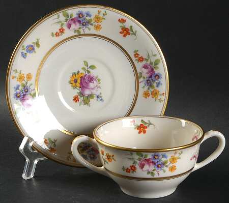 Floral Bouquet Flat Bouillon Cup & Saucer