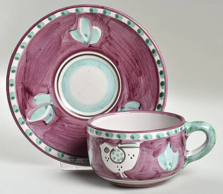 Campagna Chicken (Purple Border, Green Dots) Flat Cup & Saucer Set