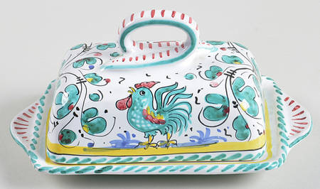 Orvieto Green Rooster Square Covered Butter