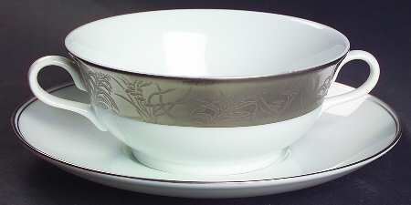 Khazard Platine Flat Cream Soup Bowl & Saucer Set