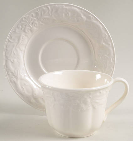 Country Chateau (All White) Breakfast Cup & Saucer Set