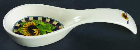 Sunflower (Checked Border) Spoon Rest/Holder (Holds 1 Spoon)