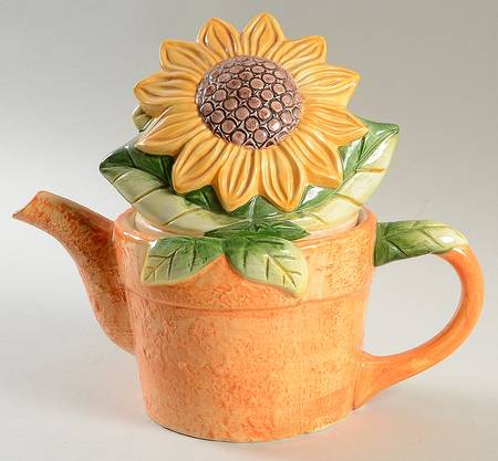 Sunflower (Checked Border) Figural Teapot & Lid