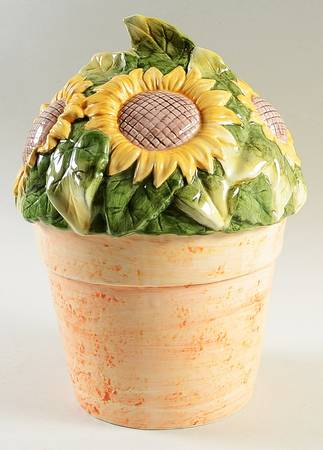 Sunflower (Checked Border) Figural Cookie Jar & Lid