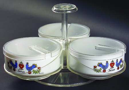Country Festival 3 Part Lazy Susan W/3 Glassware Bowls/Plastic Tops