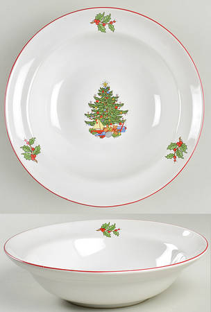 Christmas Tree White 9" Round Vegetable Bowl