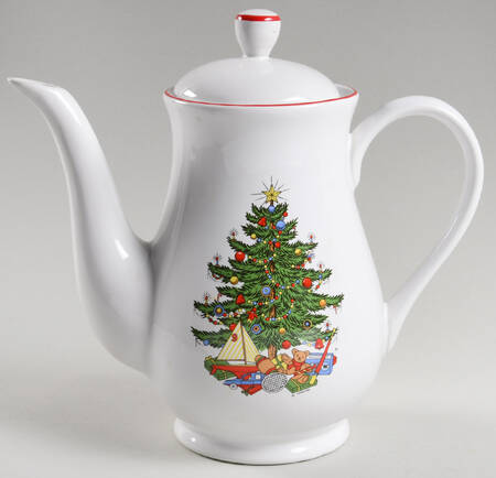 Christmas Tree White Coffee Pot & Lid