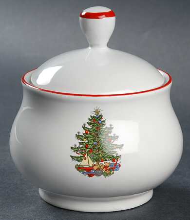 American Christmas Tree (White) Sugar Bowl & Lid
