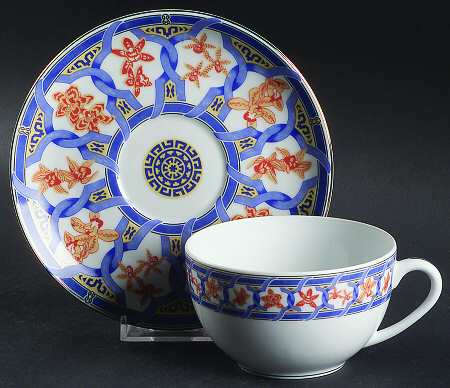 Ginkgo Bleu Flat Cup & Saucer Set
