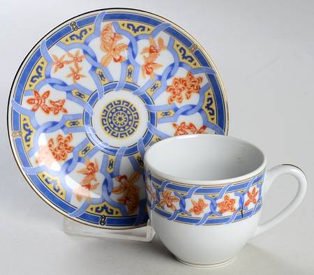 Ginkgo Bleu Flat Demitasse Cup & Saucer Set