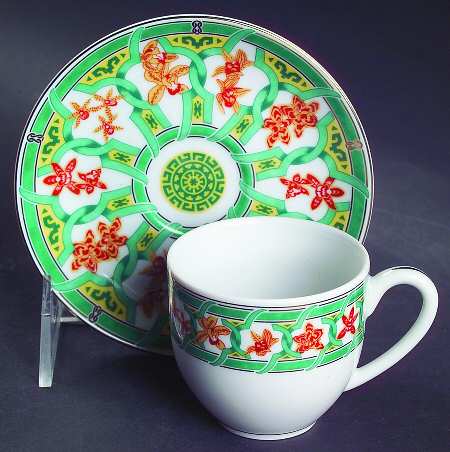 Ginkgo Vert Flat Demitasse Cup & Saucer Set
