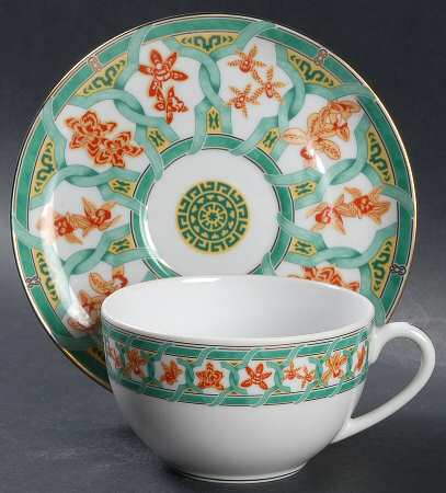 Ginkgo Vert Flat Cup & Saucer Set