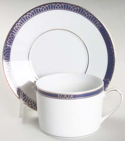 Talisman Platinum Bleu Flat Cup & Saucer Set