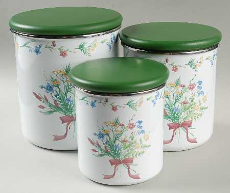 My Garden (Corelle) (3 Piece) Metal Canister Set W/Wood Lids