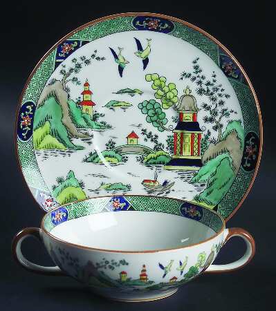 Ye Olde Willow Flat Cream Soup Bowl & Saucer Set