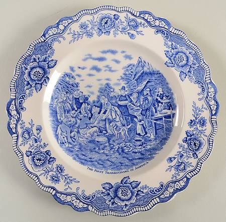 Colonial Times Blue (Floral Border) by Crown Ducal