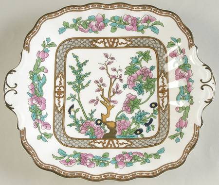 Indian Tree Multicolor (Scalloped, Newer) Square Handled Cake Plate