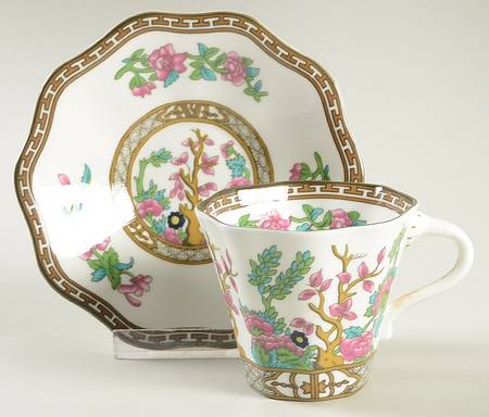 Indian Tree Multicolor (Scalloped, Newer) Flat Cup & Saucer Set