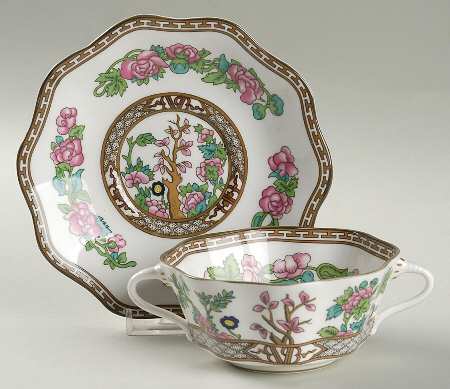 Indian Tree Multicolor (Scalloped, Newer) Flat Cream Soup Bowl & Saucer Set