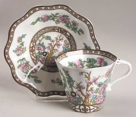 Indian Tree Multicolor (Scalloped, Newer) Flat Cup & Saucer Set