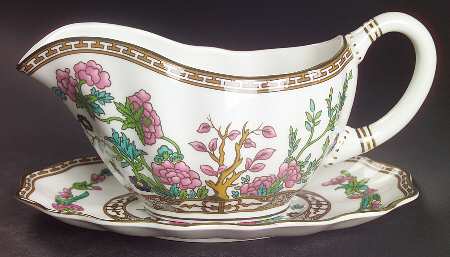 Indian Tree Multicolor (Scalloped, Newer) Gravy Boat & Underplate