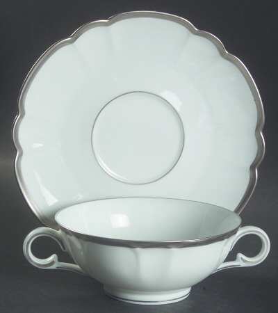 Colette Platinum Flat Cream Soup Bowl & Saucer Set