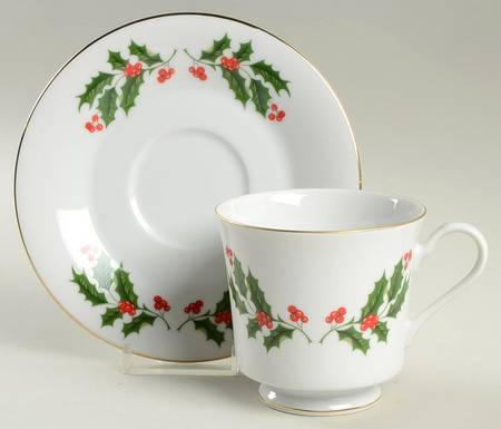 White Holly Footed Cup & Saucer Set
