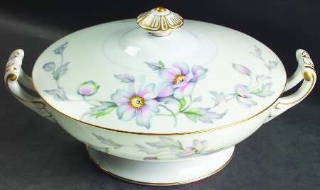 Silver Poppy Round Covered Vegetable