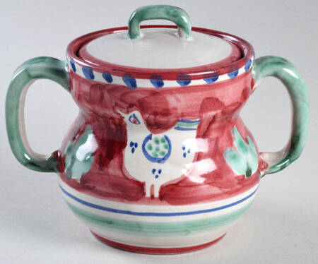 Campagna Chicken (Red Border, Blue Dots) Sugar Bowl & Lid