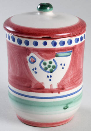 Campagna Chicken (Red Border, Blue Dots) 4" Storage Jar & Lid