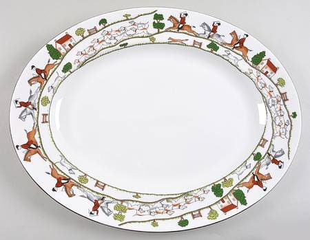 Hunting Scene 17" Oval Serving Platter