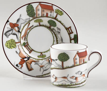 Hunting Scene Flat Demitasse Cup & Saucer Set
