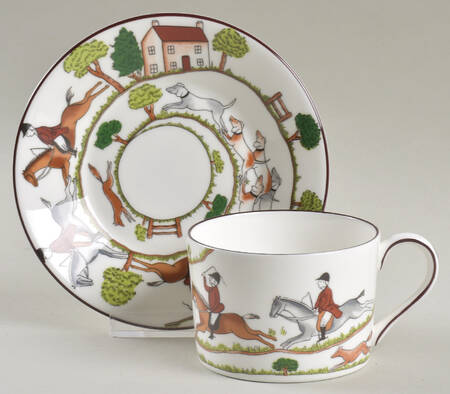 Hunting Scene Flat Cup & Saucer Set