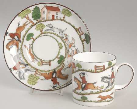 Hunting Scene Flat Cup & Saucer Set