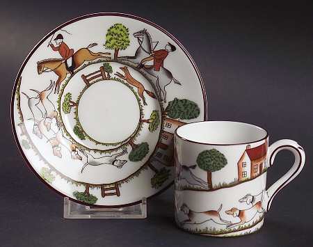 Hunting Scene Flat Demitasse Cup & Saucer Set