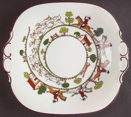 Hunting Scene Square Handled Cake Plate