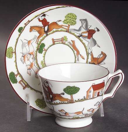 Hunting Scene Footed Cup & Saucer Set