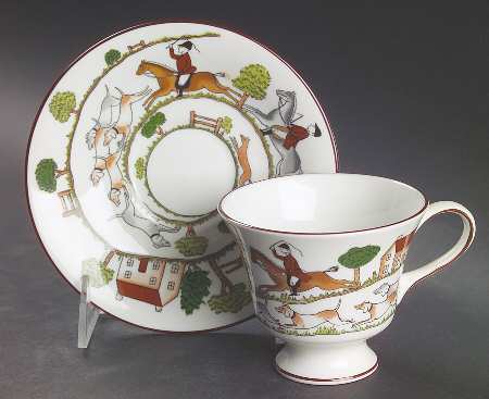 Hunting Scene Footed Cup & Saucer Set