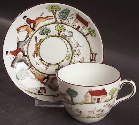 Hunting Scene Flat Cup & Saucer Set