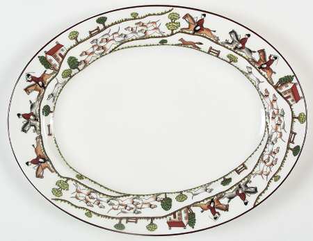 Hunting Scene 15" Oval Serving Platter