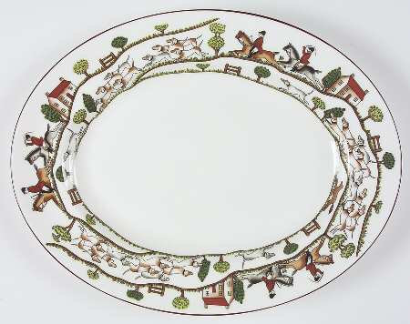 Hunting Scene 14" Oval Serving Platter