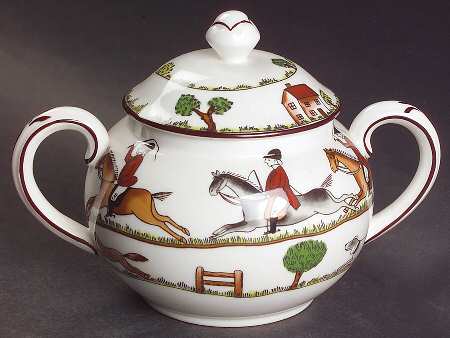 Hunting Scene Sugar Bowl & Lid