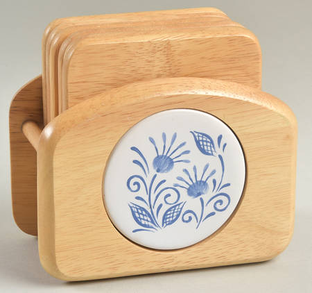 Oceanview (Corelle) Wood Coasters with Wood Holder - Set of 6