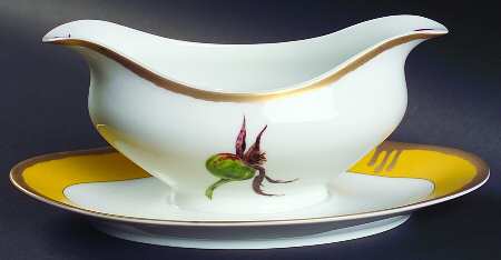 Tuscan Roses Yellow Gravy Boat with Attached Underplate