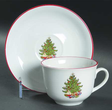 American Christmas Tree Flat Cup & Saucer Set