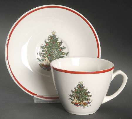 American Christmas Tree Flat Cup & Saucer Set
